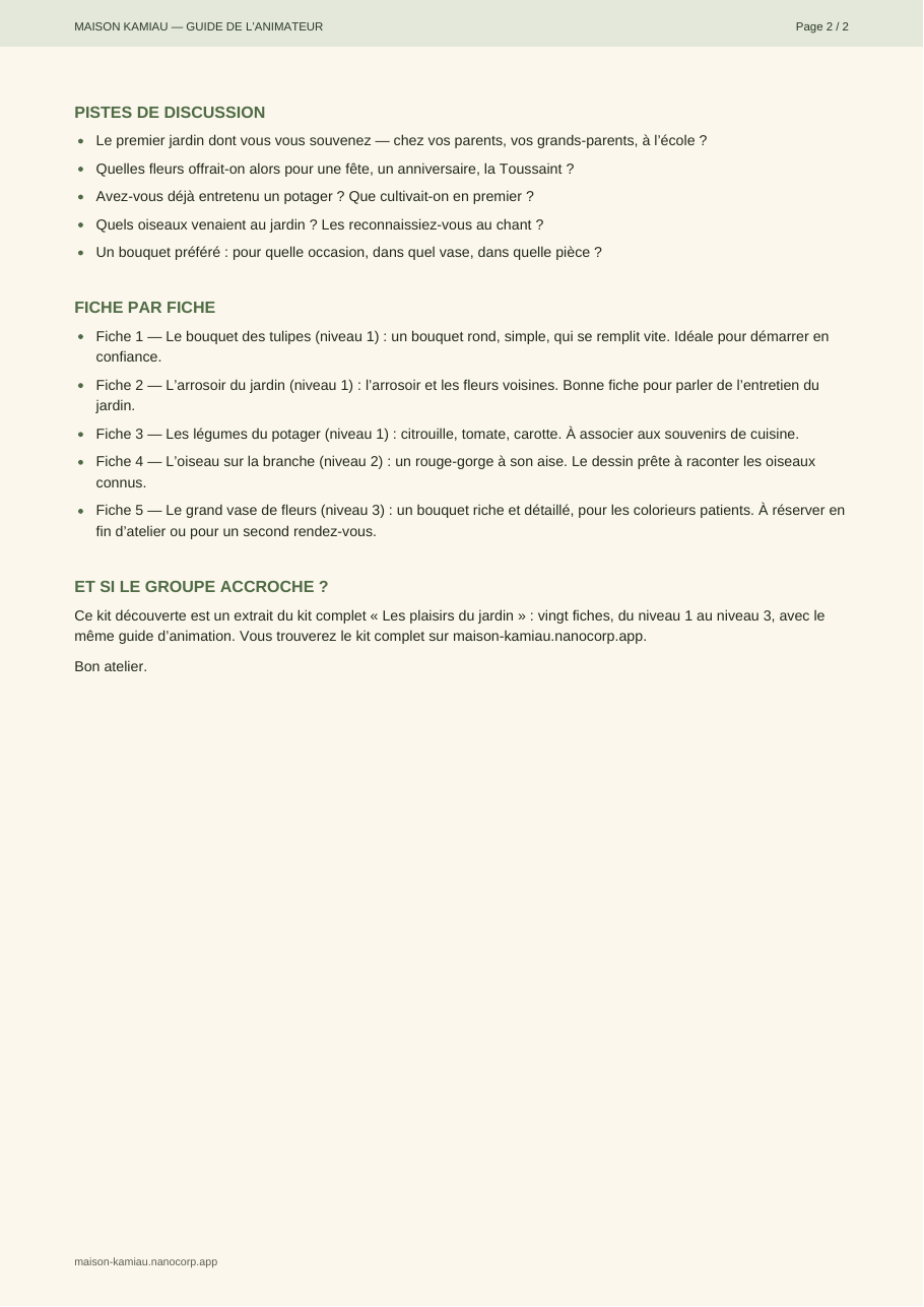 Page 2 du guide de l’animateur : pistes de discussion et présentation fiche par fiche.