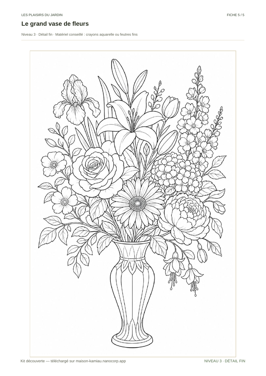 Fiche 5 du kit découverte : le grand vase de fleurs, composition plus riche.